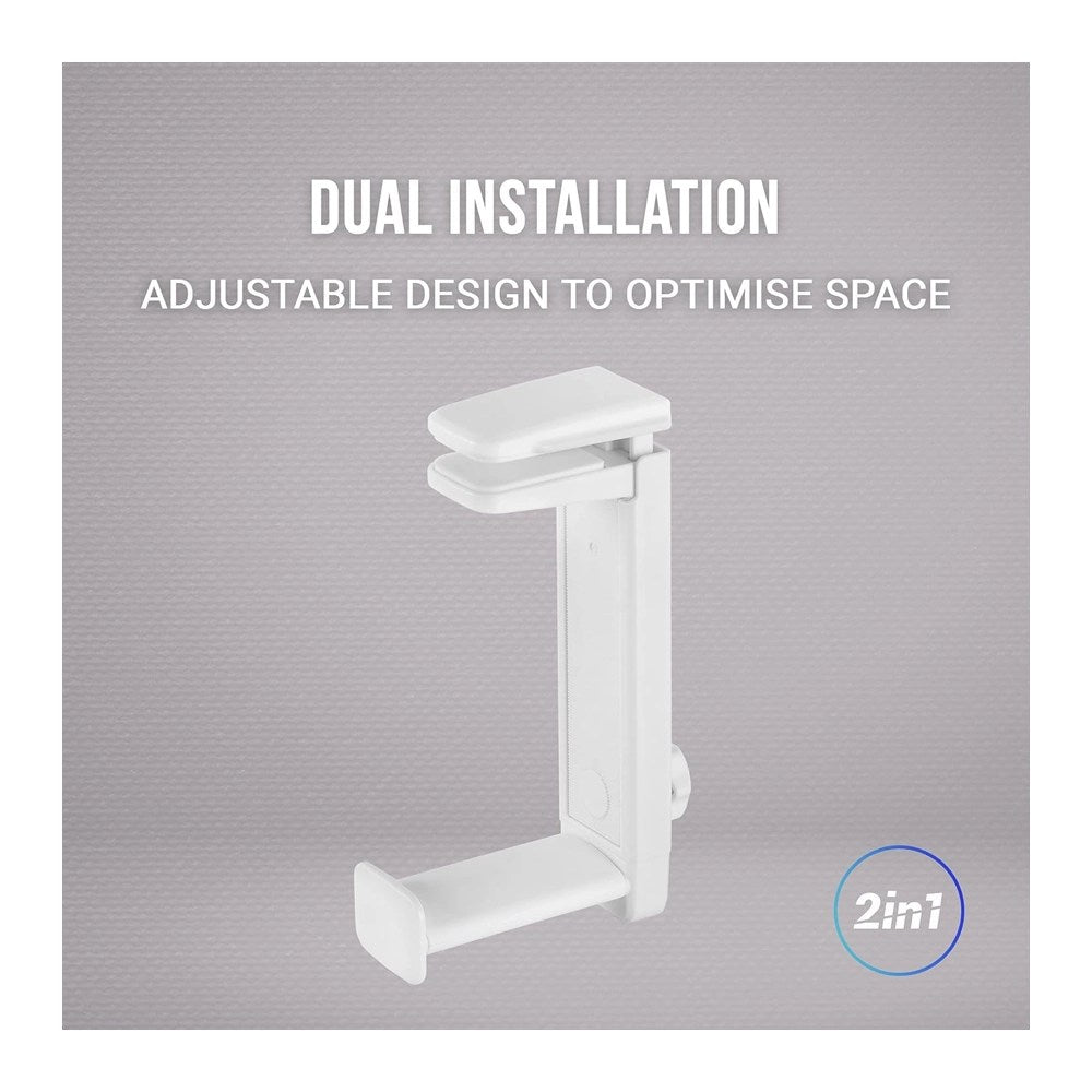 Mars, Gaming Mhh2 2In1 Headset Holder+Stand, 360?, Hook Design, Rubber Pads, White