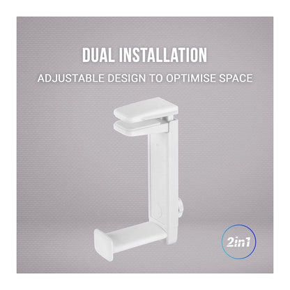 Mars, Gaming Mhh2 2In1 Headset Holder+Stand, 360?, Hook Design, Rubber Pads, White