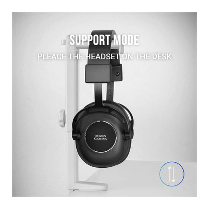 Mars, Gaming Mhh2 2In1 Headset Holder+Stand, 360?, Hook Design, Rubber Pads, White