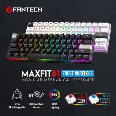 Fantech, Mk857 Maxfit61 Rgb Bluetooth, Wireless And Wired Mechanical Gaming Keyboard (Black)