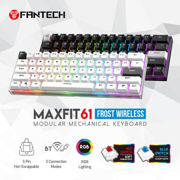 Fantech, Mk857 Maxfit61 Rgb Bluetooth, Wireless And Wired Mechanical Gaming Keyboard (White Space Edition)
