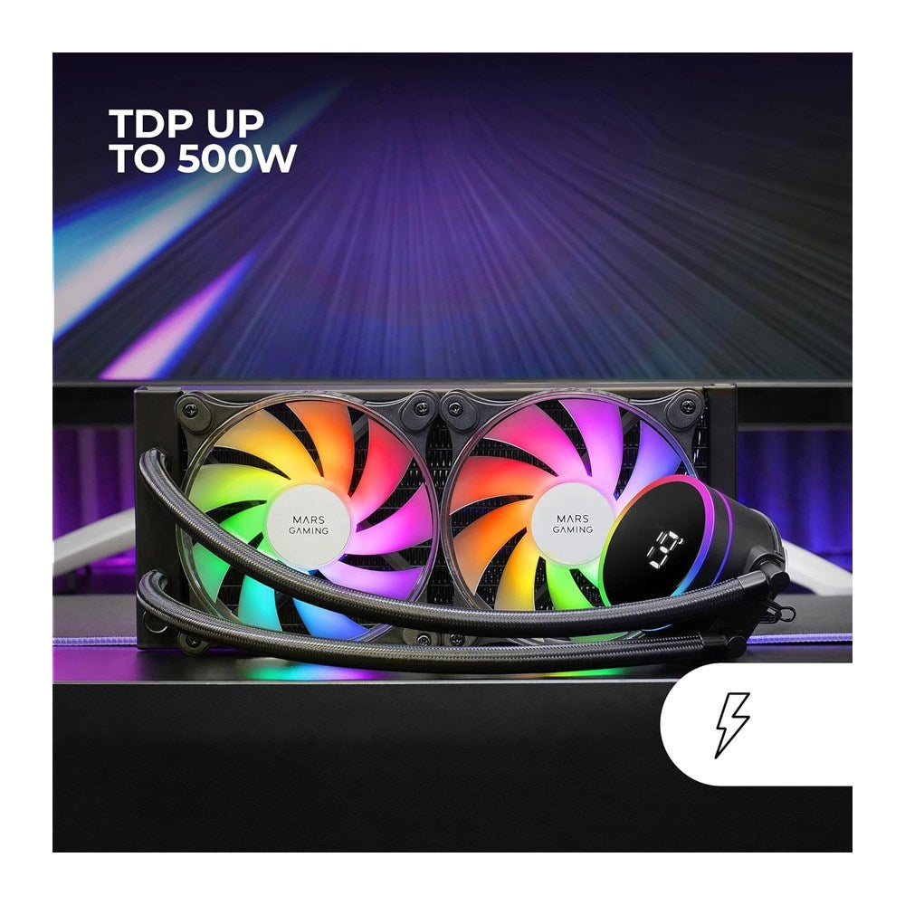 Mars, Gaming Ml-Lcd240, Watercooling Aio 500W Tdp, 2X Fdb Argb Fans, Lcd Temperature Display, Black