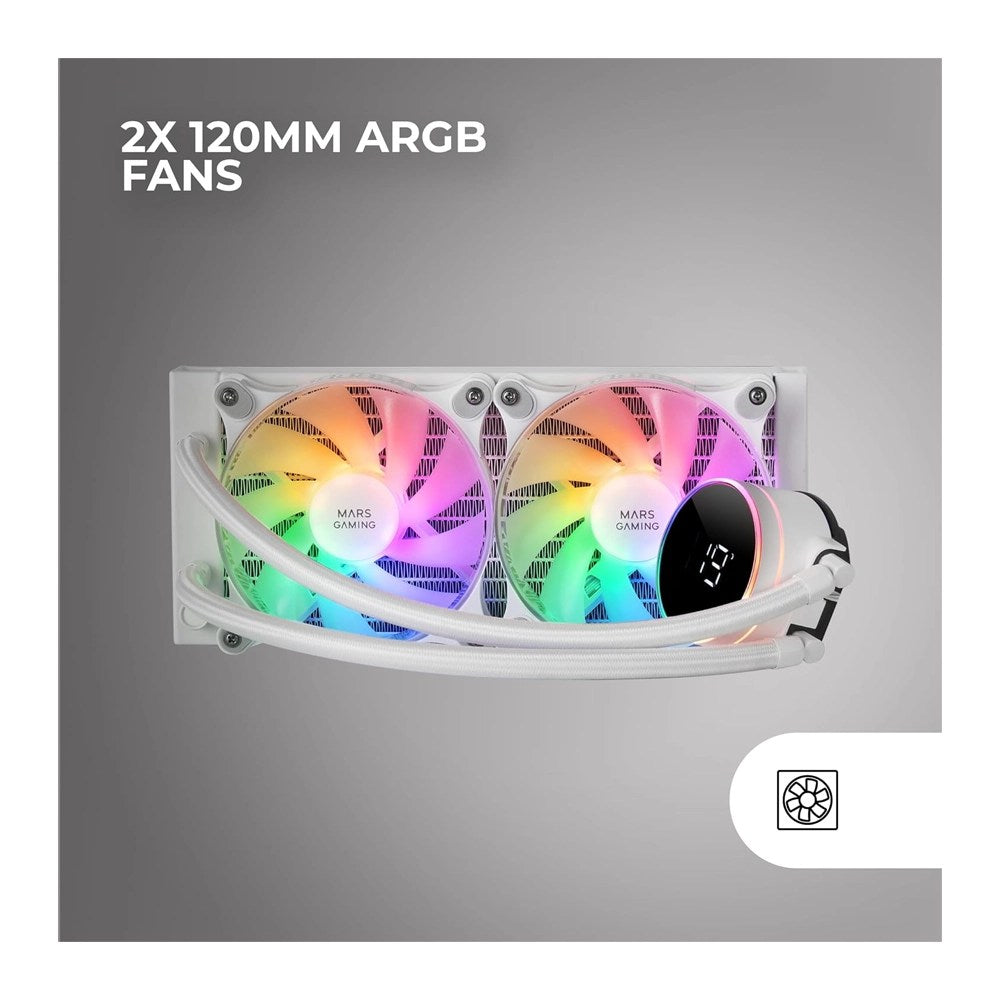 Mars, Gaming Ml-Lcd240, Watercooling Aio 500W Tdp, 2X Fdb Argb Fans, Lcd Temperature Display, White