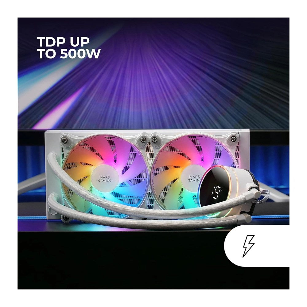 Mars, Gaming Ml-Lcd240, Watercooling Aio 500W Tdp, 2X Fdb Argb Fans, Lcd Temperature Display, White