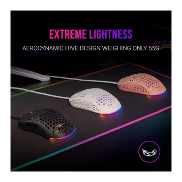 Mars, Gaming Mm55 Black Mouse, 12800Dpi, Extreme-Light 55G, Rgb, Paracord, Soft, Available in Different Colors