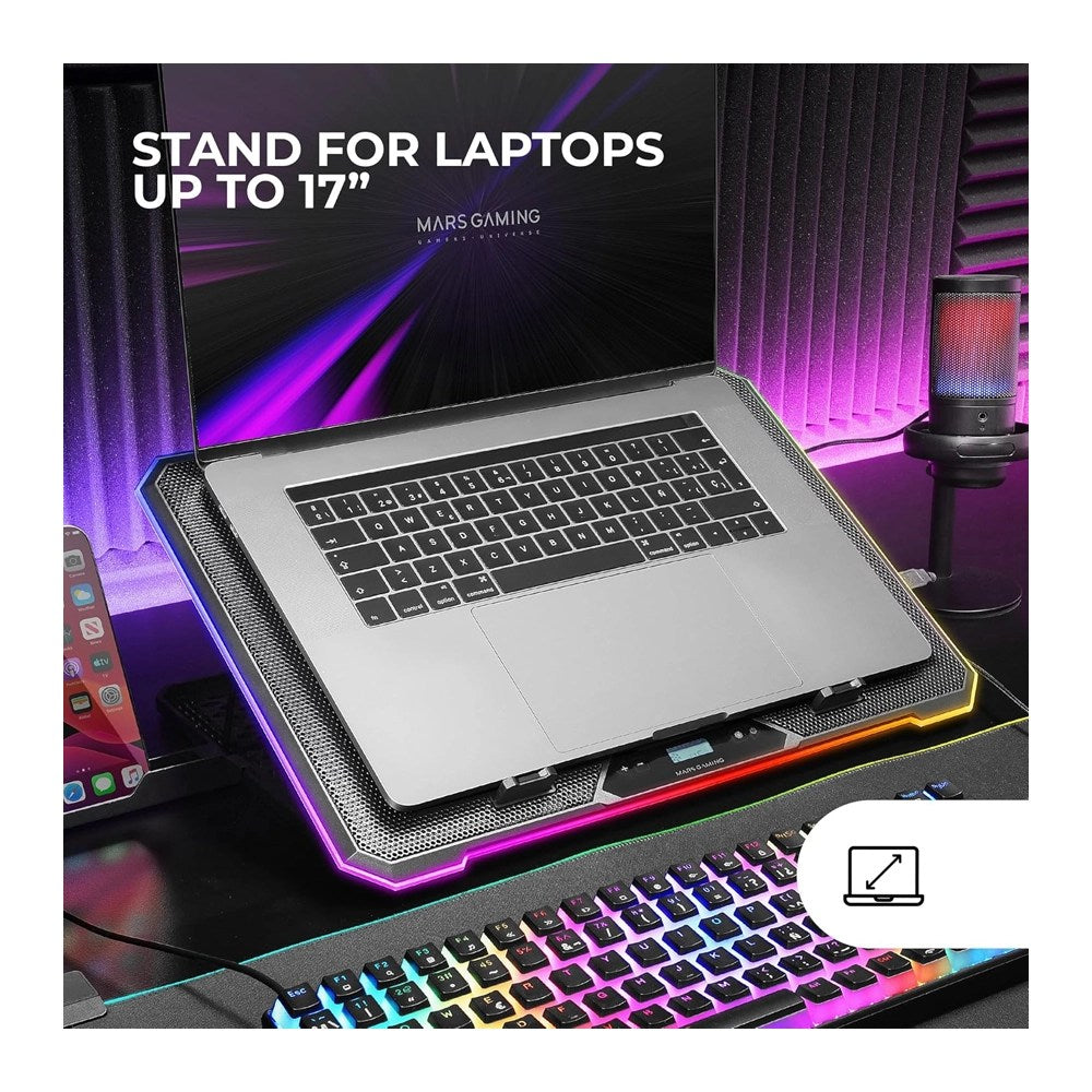 Mars, Gaming Mnbc13, Argb Notebook Cooler & Stand, 13X Fans, Lcd Control Screen, Phone Holder, Up To 17', Available in Different Colors