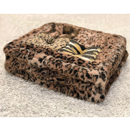 Luxury Faux Fur Patchwork Floor Cushion Square Animal Print 50 X 50 Cm