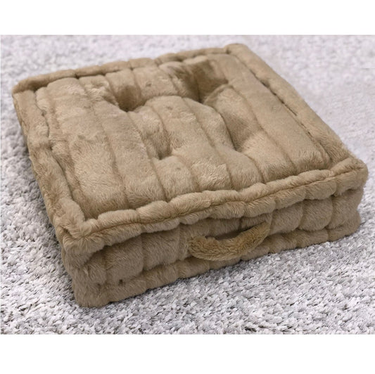 Luxury Faux Fur Floor Cushion Square Beige 50 X 50 Cm