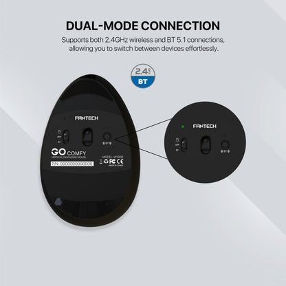 Fantech, W195R Go Comfy, Vertical Mouse, Dual Mode Bluetooth & Wireless, Silent Click