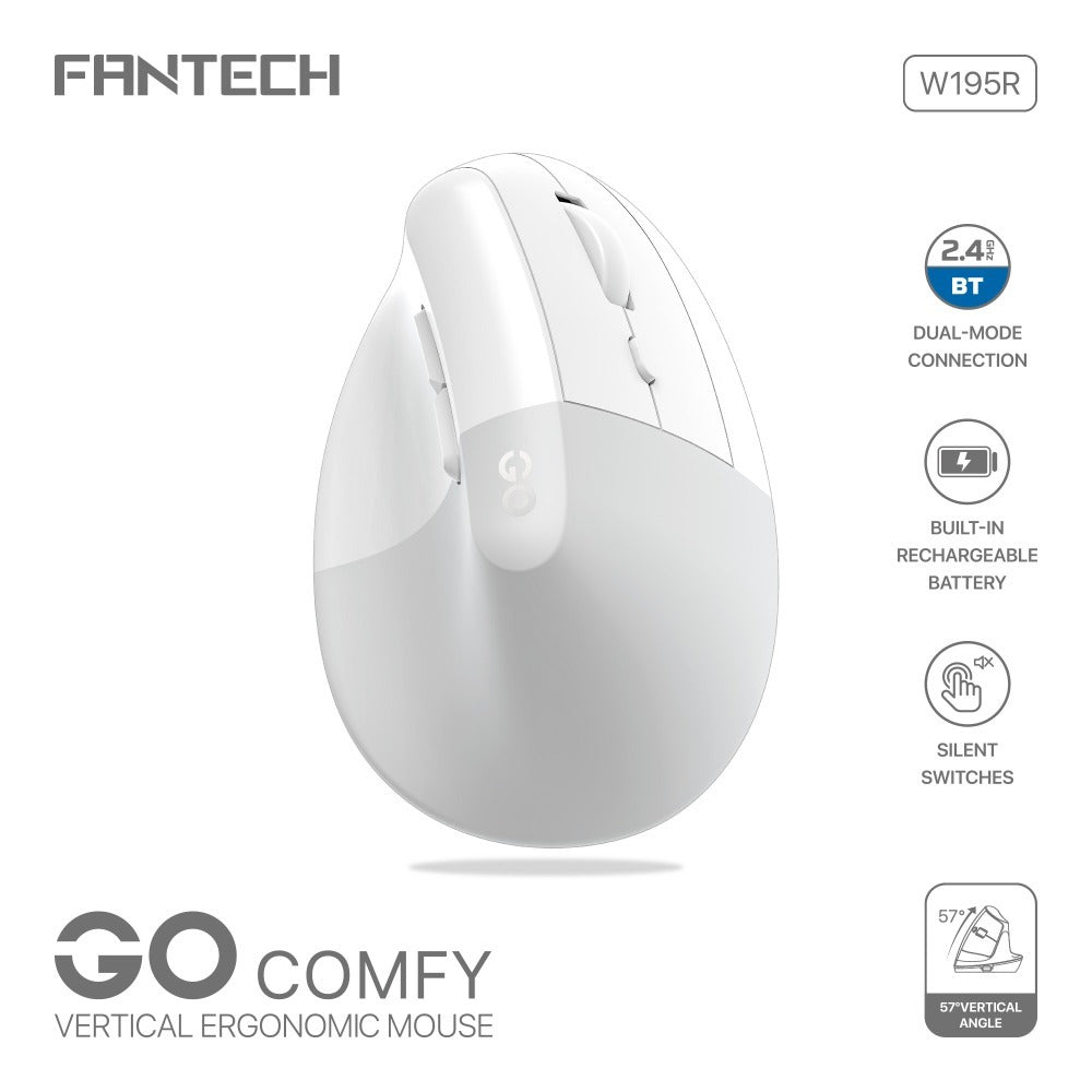 Fantech, W195R Go Comfy, Vertical Mouse, Dual Mode Bluetooth & Wireless, Silent Click