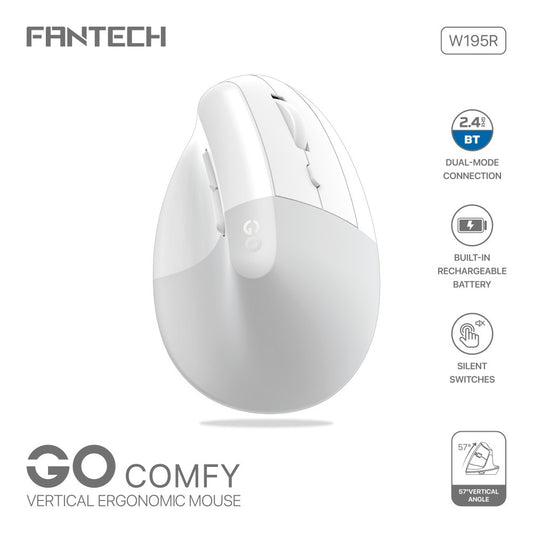 Fantech, W195R Go Comfy, Vertical Mouse, Dual Mode Bluetooth & Wireless, Silent Click