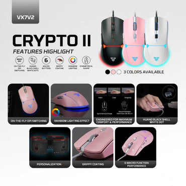 Fantech, Vx7V2 Crypto, Advanced Sensor 8000Dpi, Rgb Lighting, Wired Gaming Mouse (Pink)