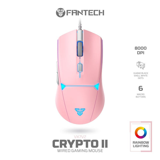 Fantech, Vx7V2 Crypto, Advanced Sensor 8000Dpi, Rgb Lighting, Wired Gaming Mouse (Pink)