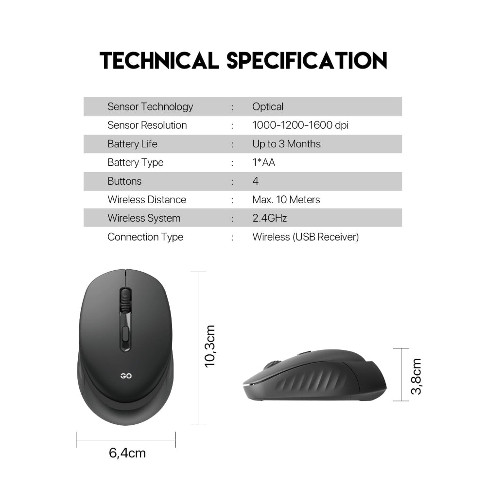 Fantech W609 GO, High-Precision 1600 DPI Wireless Productivity Mouse for Everyday Use