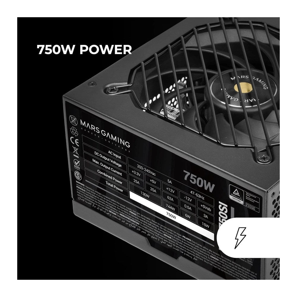 Mars, Gaming Mpb750Si, 750W Psu, Dc-Dc & Smd Tech, 80Plus Bronze, Active Pfc, Ultra Silent Ai2-Rpm & 12Cm Si Copper Fan, 7 Years Warranty