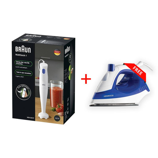 Braun MultiQuick 1 Hand Blender + [FREE Kenwood Non-Stick Steam Iron], MQ10.001PWH+SP01.000WB