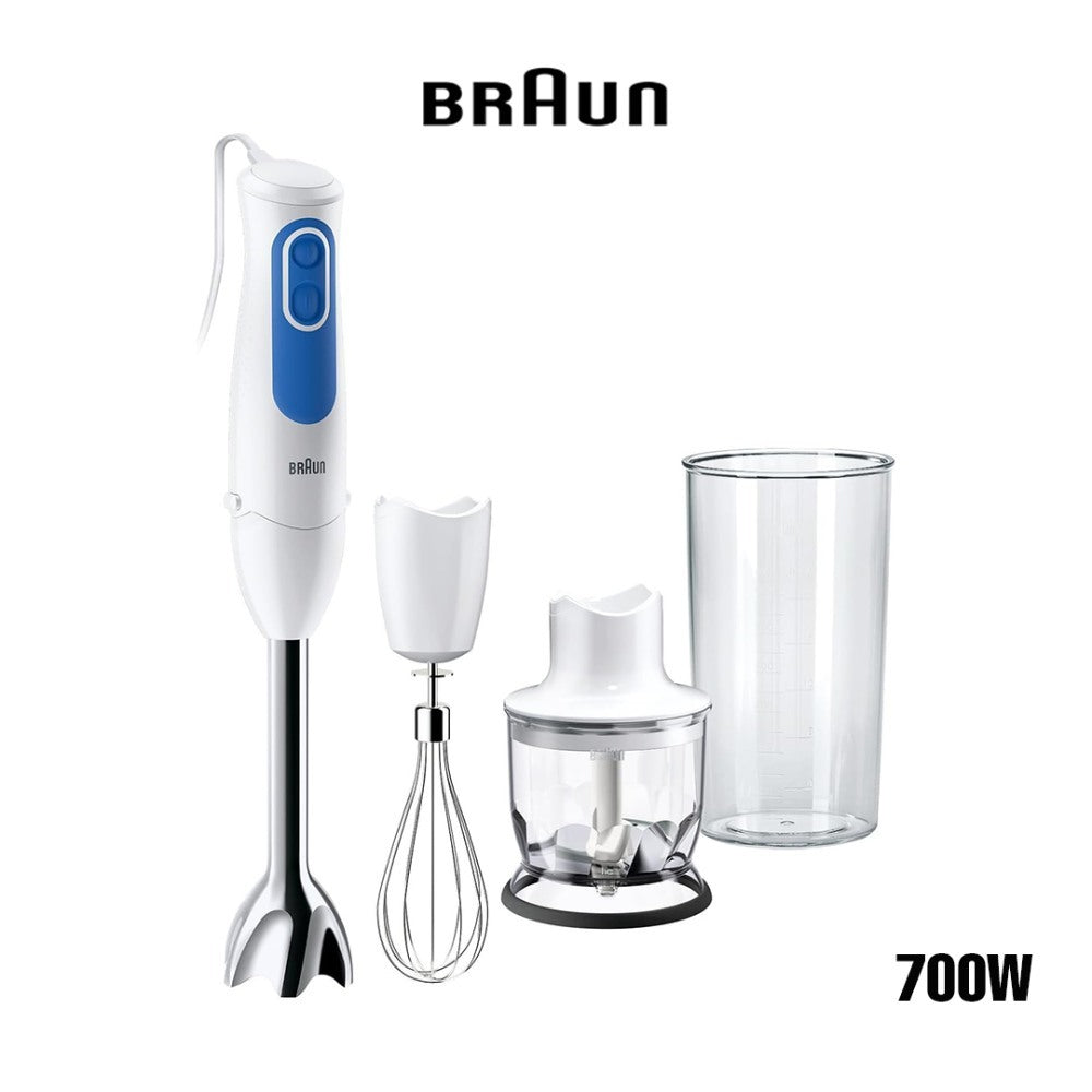 Braun, Multiquick 3 Hand Blender, Spaghetti Mixer, 2 Speeds, 700W, Splash Control, Dishwasher Safe Parts, 350Ml Chopper, Whisk And Bpa-Free Plastic Beaker Mq3025