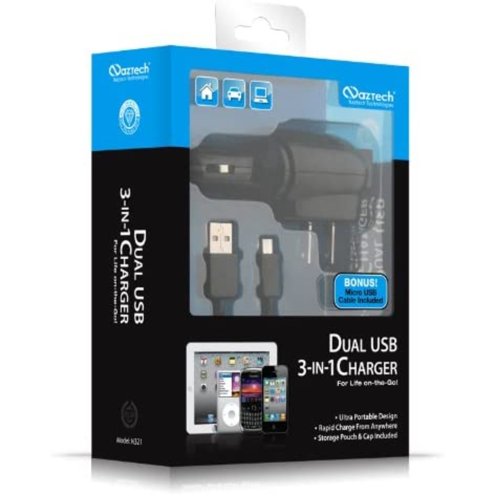 Naztech, N321 All-In-One Dual Usb Charger With Lightning Cable, Naz-13591