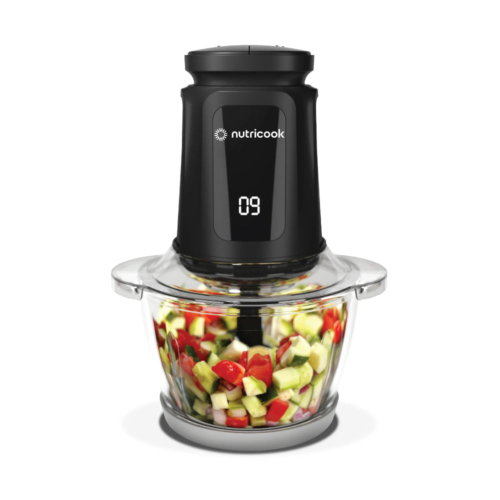 Nutricook, Choppi XL Glass Chopper & Mincer, Spill-Proof, 1.2L, 500W [Black]