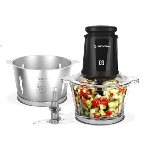 Nutricook, Glass & SS XXL Chopper And Mincer, 2L, Pulse & 2 Speeds [Black]