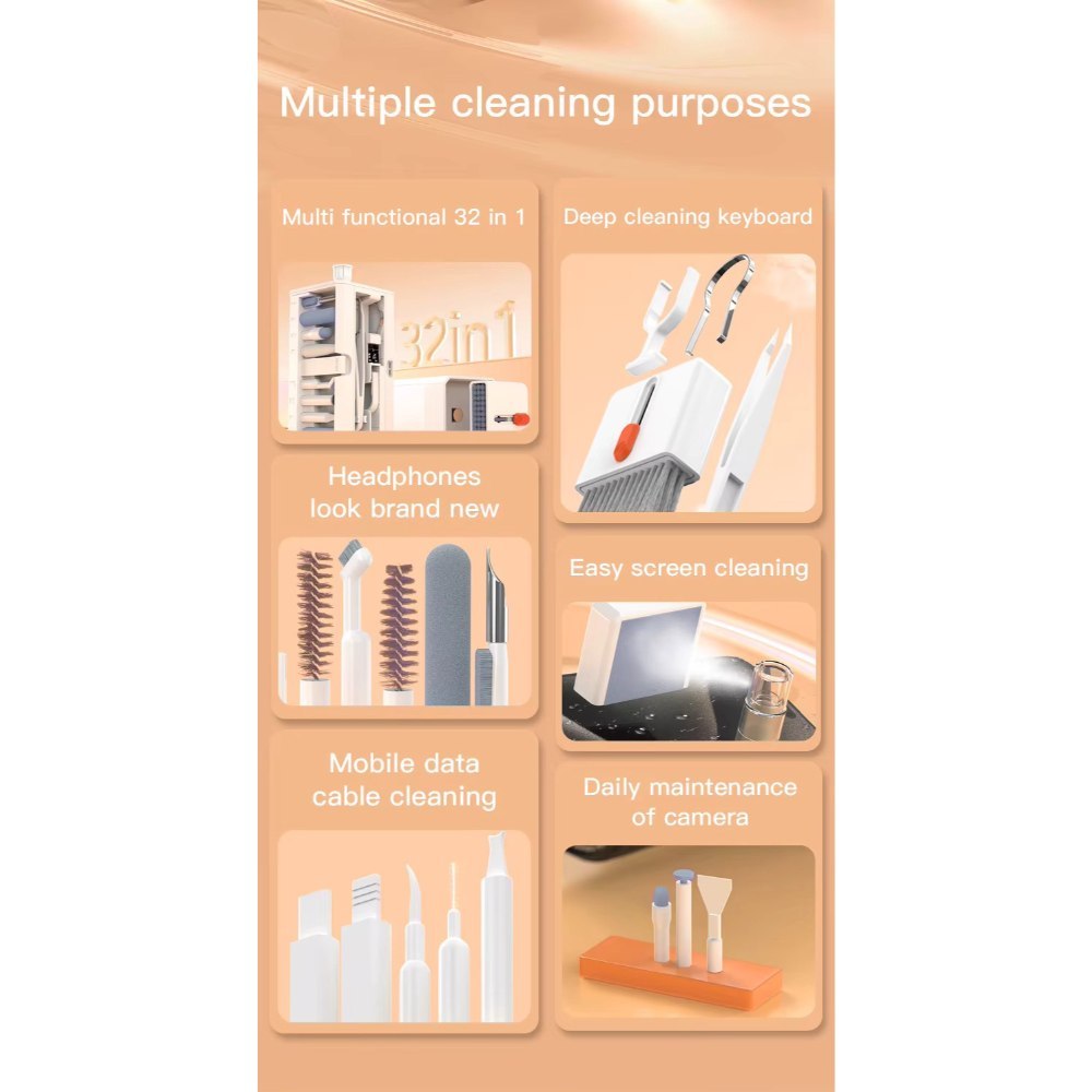 32 in 1 Multifunctional Laptop Headphones Keyboard Cleaner Kit Electronics Cleaning Kit Keyboard Cleaning Brush