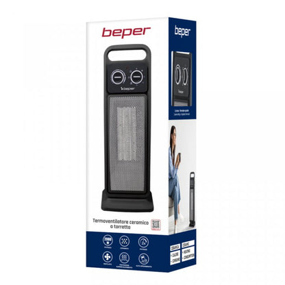 Beper Ceramic Tower Fan Heater 2000W, 2 Power Settings, Safe With Auto Shut-Off, P203TER002