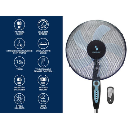 Beper, Pedestal Fan With Remote Control, P206Ven131
