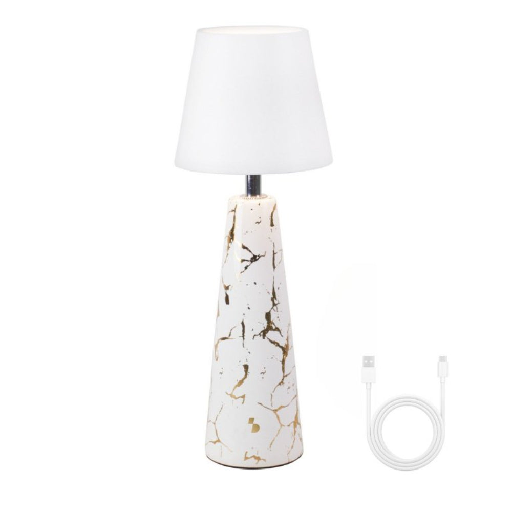 Beper Marble Battery Table Lamp, Marble Ceramic Design With Gold Detail, 3-Colour Touch Control Led Light With Adjustable Intensity, 36 Hours Battery Life - USB-C Included, P207ILI500