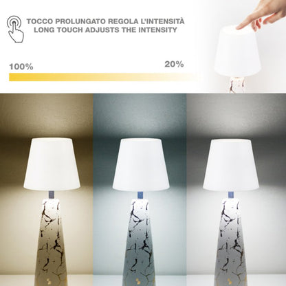 Beper Marble Battery Table Lamp, Marble Ceramic Design With Gold Detail, 3-Colour Touch Control Led Light With Adjustable Intensity, 36 Hours Battery Life - USB-C Included, P207ILI500