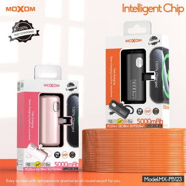 Moxom, Mx-Pb123 3?1 Lcd Pd20W Qc18W Scp22.5W Power Bank (5000Mah) Ultra-Small Size Built-In Connectors Fast Charging Digital Display Moxom, Mx-Pb123 3?1 Lcd Pd20W Qc18W Scp22.5W Power Bank