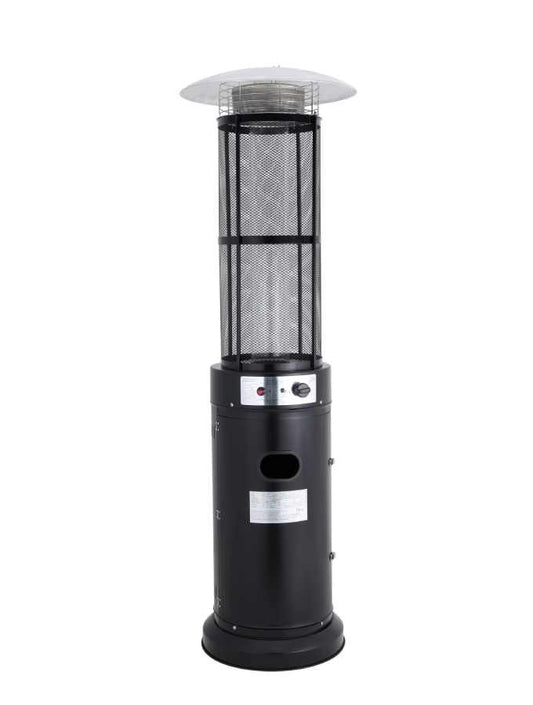 Camomatic, Glass Tube Patio Heater, 180Cm Height, Anti-Tilt Switch, Automatic Shut-Off, Pulse Ignition, Net Weight 15Kg, Heat Output 13Kw, Works With Propane, Butane Or Lpg, Wheels & Hose Included