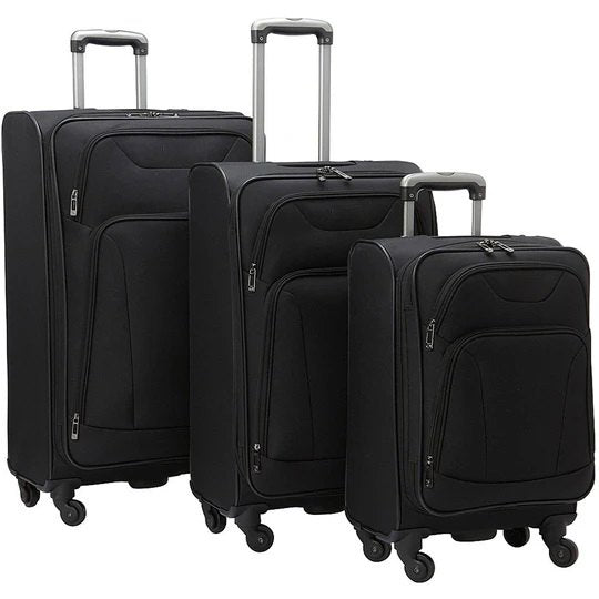 Pilot, Expandable Travel Luggage Soft Cover 4 Wheels Bags 3 Piece Set Black