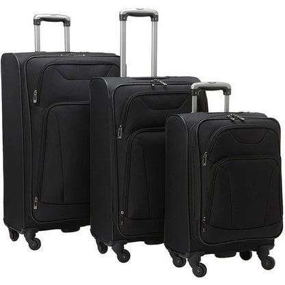 Pilot, Expandable Travel Luggage Soft Cover 4 Wheels Bags 3 Piece Set Black