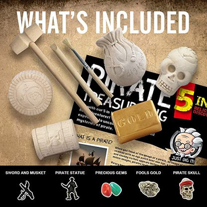 Xtoys, Pirate Treasures Dig Kit Break Into 5 Bricks Treasure Excavation Kits Pirate Toys Gems Dig Kits Interactive Excavating Toys Great Birthday Gift Party Supplies Archeology Educational Stem Kits