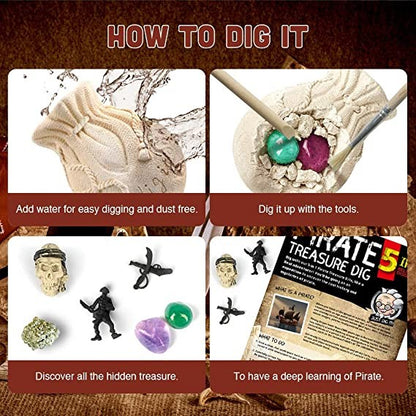 Xtoys, Pirate Treasures Dig Kit Break Into 5 Bricks Treasure Excavation Kits Pirate Toys Gems Dig Kits Interactive Excavating Toys Great Birthday Gift Party Supplies Archeology Educational Stem Kits