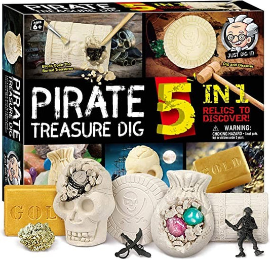 Xtoys, Pirate Treasures Dig Kit Break Into 5 Bricks Treasure Excavation Kits Pirate Toys Gems Dig Kits Interactive Excavating Toys Great Birthday Gift Party Supplies Archeology Educational Stem Kits