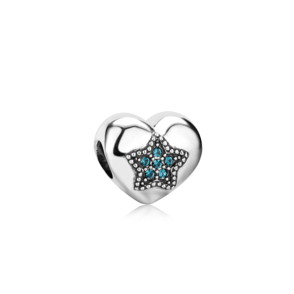 Polo Exchange, Woman Jewelries, Sterling Silver & Swarovski Crystal & White Cubic Zircona Star Heart Charm