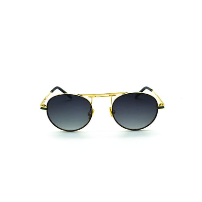 Polo Exchange, Unisex Sunglasses, Black Lenses, Brown Frame, Gold Green Temple.