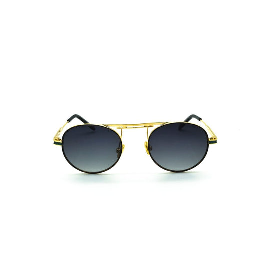 Polo Exchange, Unisex Sunglasses, Black Lenses, Brown Frame, Gold Green Temple.