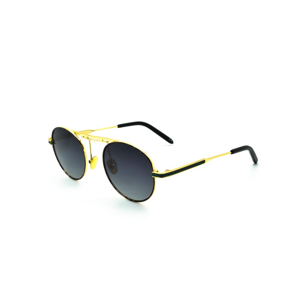 Polo Exchange, Unisex Sunglasses, Black Lenses, Brown Frame, Gold Green Temple.