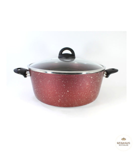 Reinhaus, Red Aluminium Non Stick, Teflon Granite Outside and Inside 24 cm Granite Deep Pot with Lid Color Red