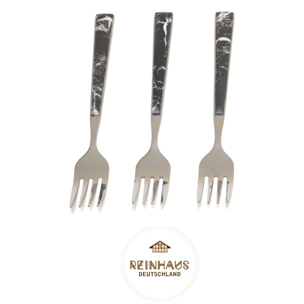 Reinhaus, Flatware / Cutlery / Stainless Steel Model 614 Black Marble Dinner Fork Set 3pcs