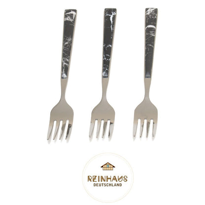 Reinhaus, Flatware / Cutlery / Stainless Steel Model 614 Black Marble Dinner Fork Set 3pcs