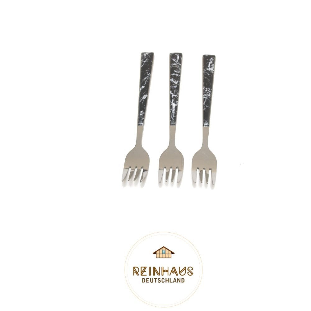 Reinhaus, Flatware / Cutlery / Stainless Steel Model 614 Black Marble Small Fork Set 3pcs