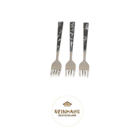 Reinhaus, Flatware / Cutlery / Stainless Steel Model 614 Black Marble Small Fork Set 3pcs
