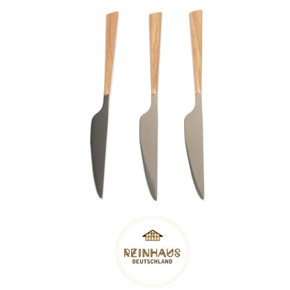 Reinhaus, Flatware / Cutlery / Stainless Steel Model 614 Wood Dinner Knife Set 3pcs