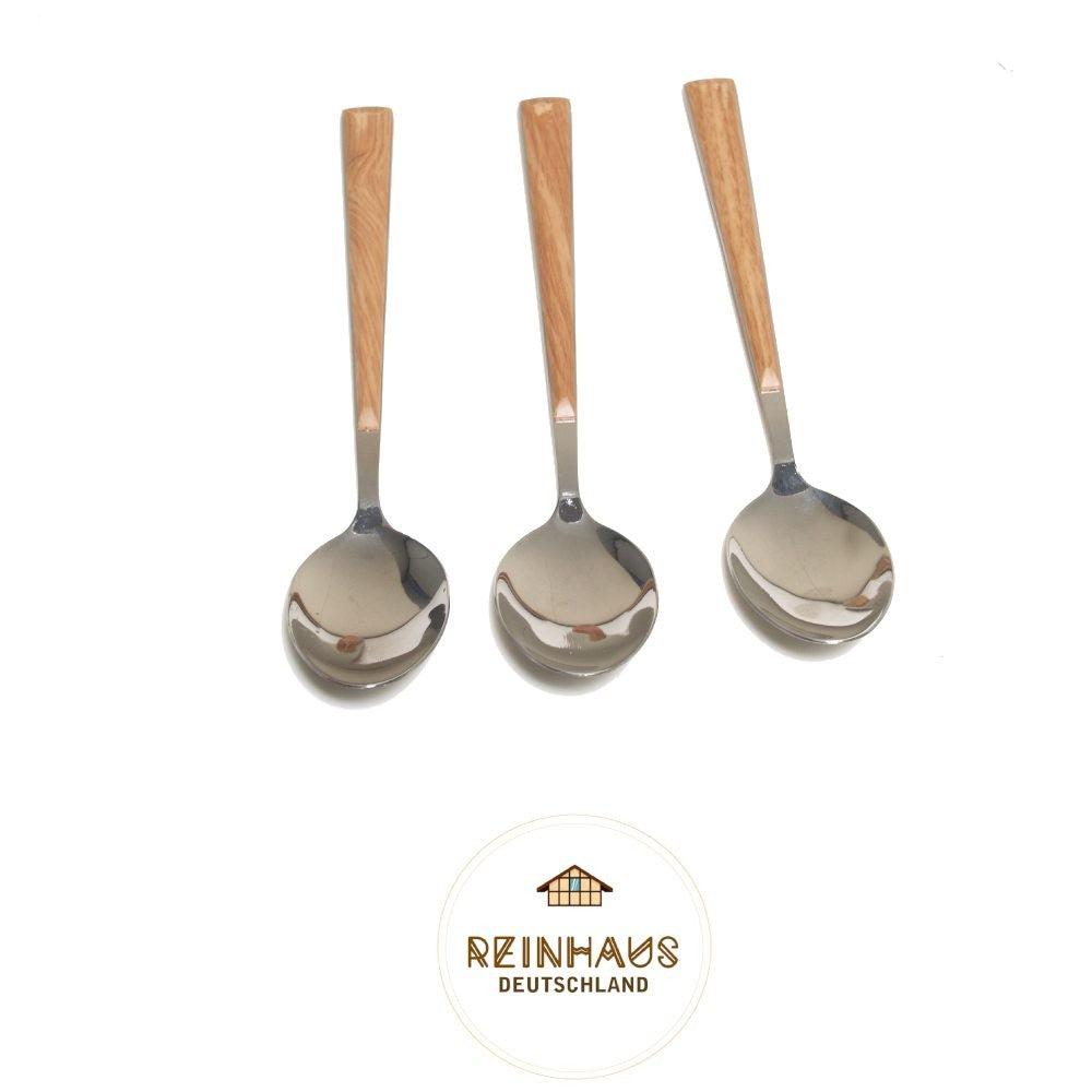 Reinhaus, Flatware / Cutlery / Stainless Steel Model 614 Wood Tea Spoon Set 3pcs
