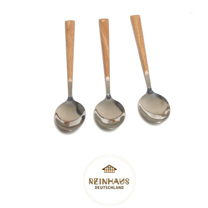 Reinhaus, Flatware / Cutlery / Stainless Steel Model 614 Wood Tea Spoon Set 3pcs