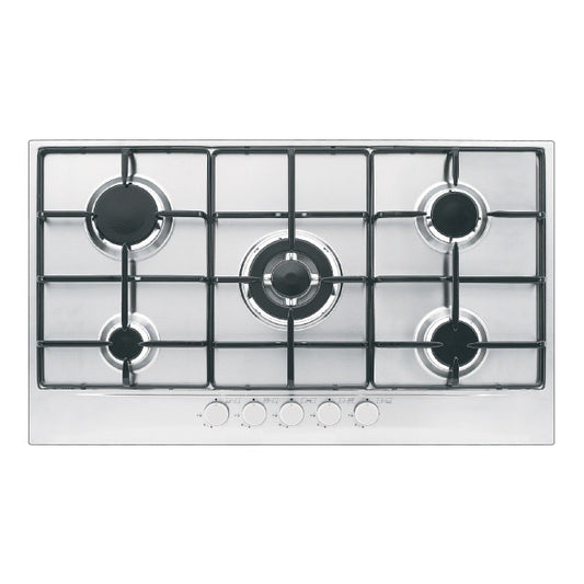 Supergas, Built-In Flat Xl Hob 90Cm , 4G+1Tb, Cast Iron, Ignition, Front Knobs, Stainess Steel, Full Safety