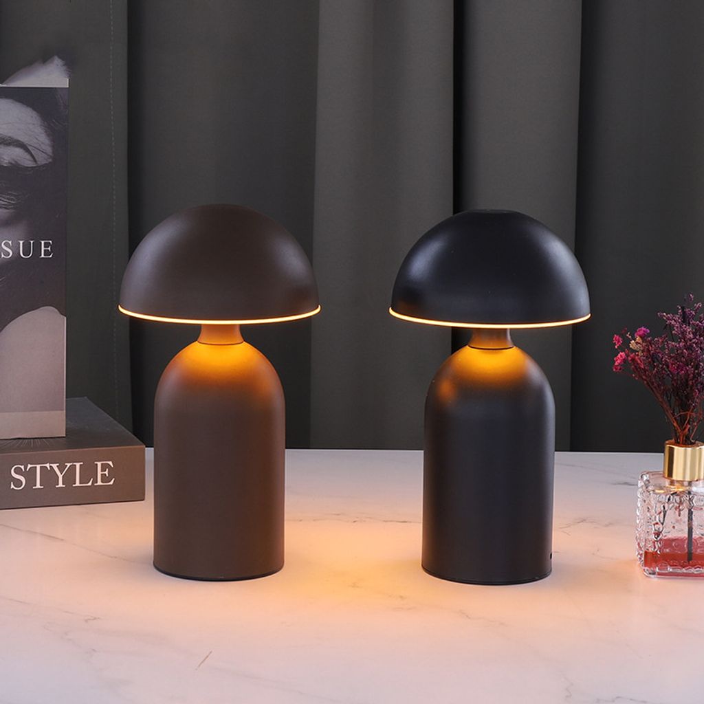 Black Modern Rechargeable Mushroom Table Lamp 23 cm - Metal Finish, SK195143